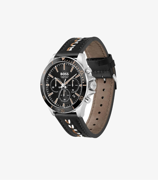 HUGO BOSS TROPER BLACK DIAL BLACK LEATHER WATCH 1514121