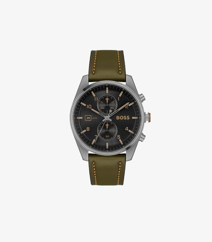 HUGO BOSS SKYTRAVELLER QTZ FASHION CHRONO BLACK SUNRAY ROUND DIAL WATCH 1514148