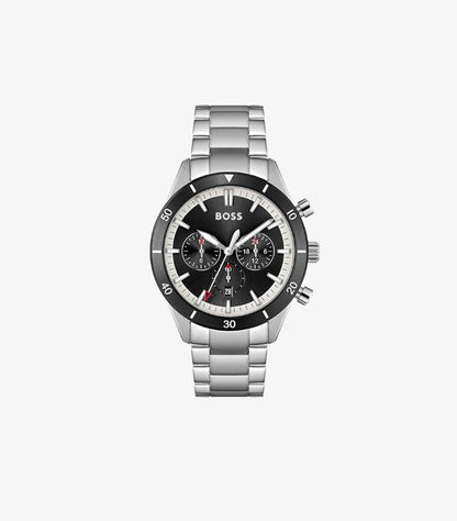 HUGO BOSS STAINLESS STEEL SANTIAGO ANALOG BLACK DIAL WATCH 1513862