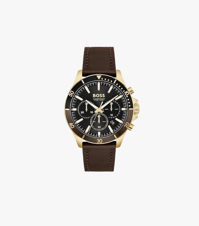 HUGO BOSS TROPER QTZ FASHION CHRONO BLACK ROUND DIAL WATCH 1514100