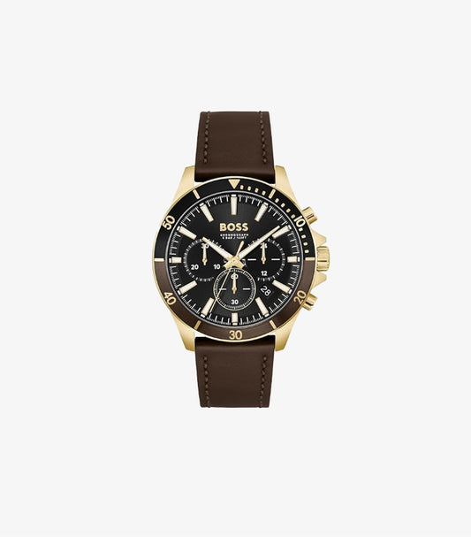 HUGO BOSS TROPER QTZ FASHION CHRONO BLACK ROUND DIAL WATCH 1514100