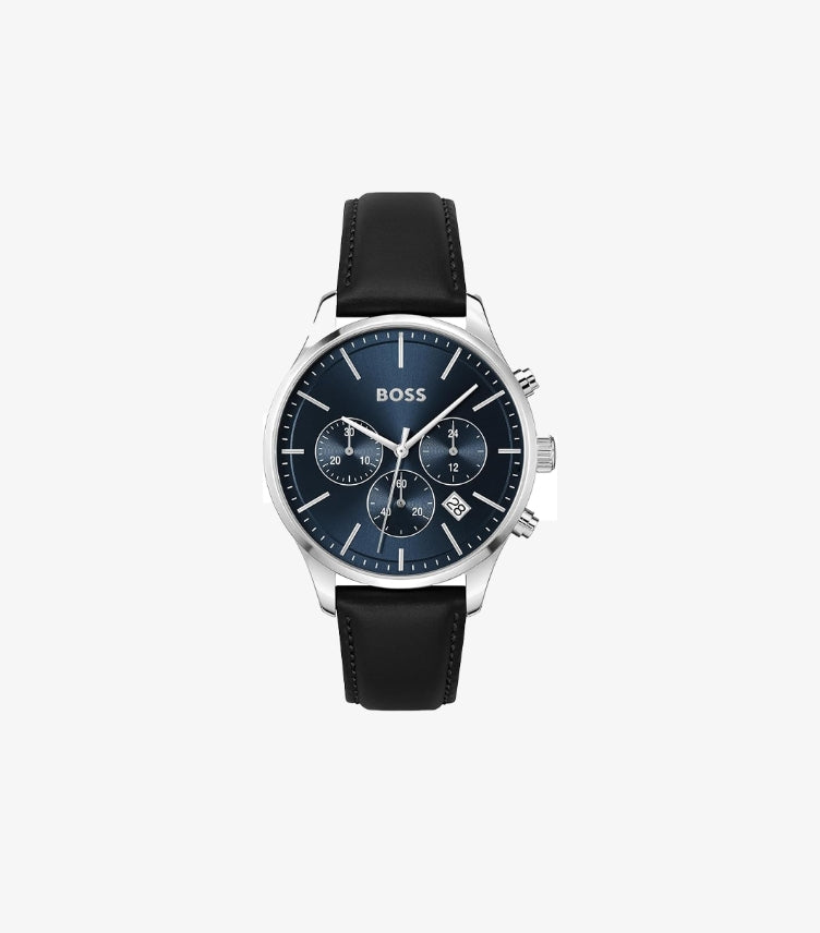 HUGO BOSS AVERY CHRONOGRAPH STAINLESS STEEL CASE AND LEATHER WATCH 1514156