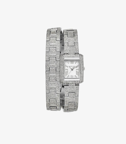 MICHAEL KORS PETITE EMERY PAVÉ SILVER-TONE DOUBLE WRAP WATCH MK4836