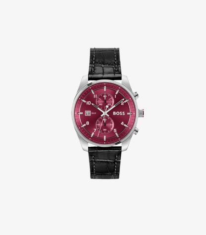 HUGO BOSS SILVER-TONE CHRONOGRAPH WATCH WITH LEATHER STRAP 1514193