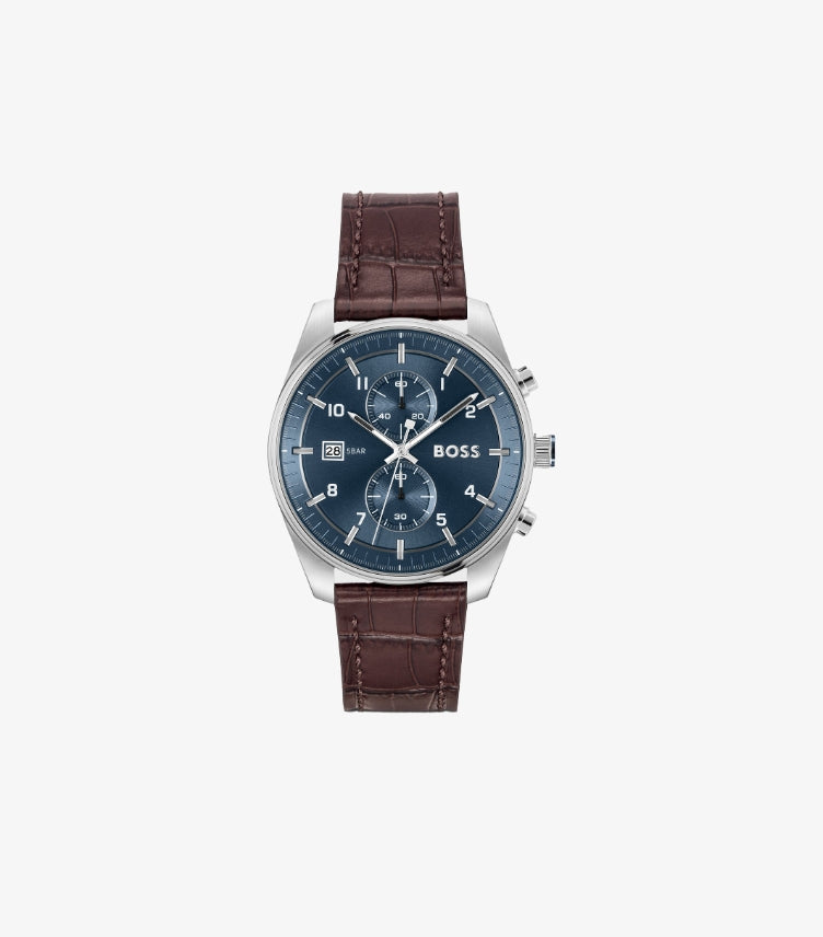 HUGO BOSS BLUE-DIAL CHRONOGRAPH WITH ALLIGATOR-EMBOSSED LEATHER STRAP 1514194