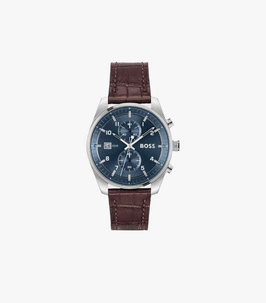 HUGO BOSS BLUE-DIAL CHRONOGRAPH WITH ALLIGATOR-EMBOSSED LEATHER STRAP 1514194