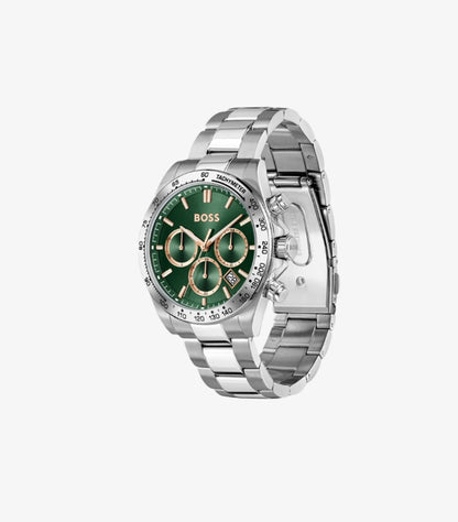HUGO BOSS HERO QTM QTZ FASHION CHRONO GREEN ROUND DIAL WATCH 1514217