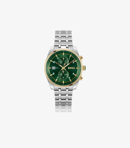 HUGO BOSS TWO-TONE CHRONOGRAPH WATCH WITH GREEN DIAL 1514195