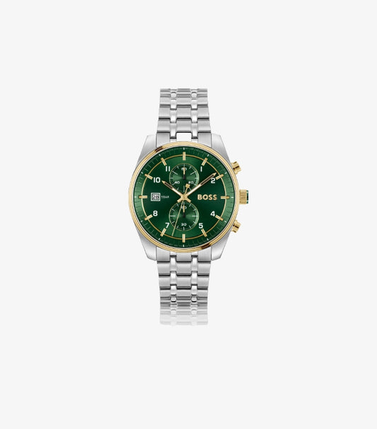 HUGO BOSS TWO-TONE CHRONOGRAPH WATCH WITH GREEN DIAL 1514195