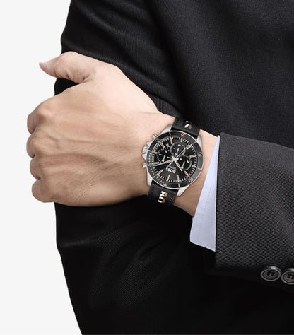 HUGO BOSS TROPER BLACK DIAL BLACK LEATHER WATCH 1514121