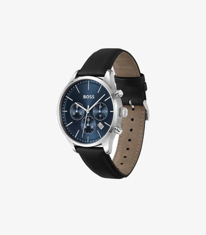 HUGO BOSS AVERY CHRONOGRAPH STAINLESS STEEL CASE AND LEATHER WATCH 1514156