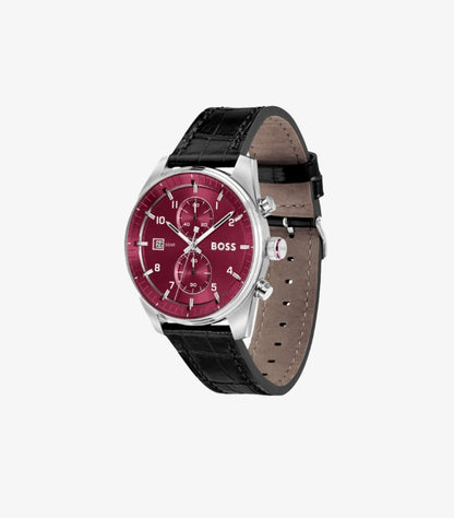 HUGO BOSS SILVER-TONE CHRONOGRAPH WATCH WITH LEATHER STRAP 1514193