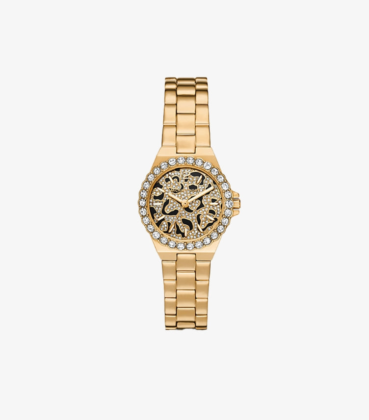 MICHAEL KORS MINI LENNOX ANIAL PAVE GOLD-TONE WATCH MK7394