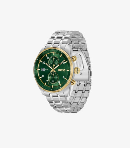 HUGO BOSS TWO-TONE CHRONOGRAPH WATCH WITH GREEN DIAL 1514195