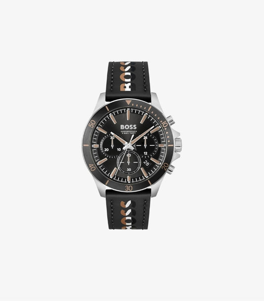 HUGO BOSS TROPER BLACK DIAL BLACK LEATHER WATCH 1514121