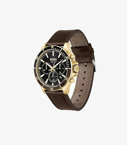 HUGO BOSS TROPER QTZ FASHION CHRONO BLACK ROUND DIAL WATCH 1514100