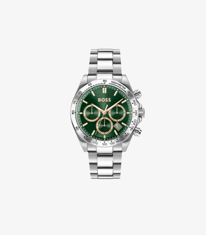 HUGO BOSS HERO QTM QTZ FASHION CHRONO GREEN ROUND DIAL WATCH 1514217