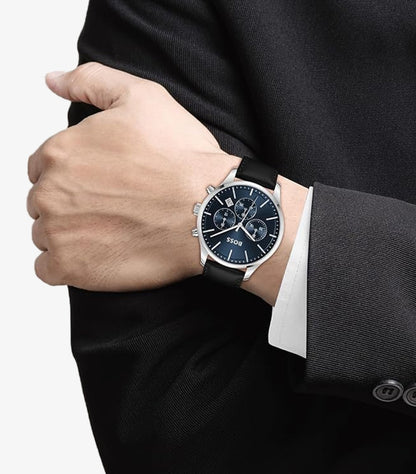 HUGO BOSS AVERY CHRONOGRAPH STAINLESS STEEL CASE AND LEATHER WATCH 1514156