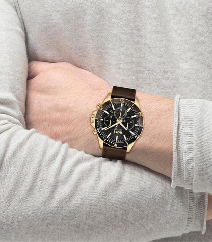 HUGO BOSS TROPER QTZ FASHION CHRONO BLACK ROUND DIAL WATCH 1514100