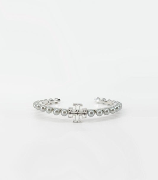 TORY BURCH BRITTEN PEARL HINGED CUFF BRACELET