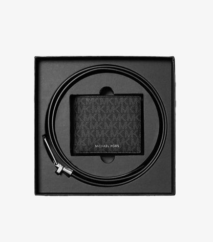 MICHAEL KORS MK SIGNATURE LOGO BILLFOLD WALLET AND BELT GIFT SET