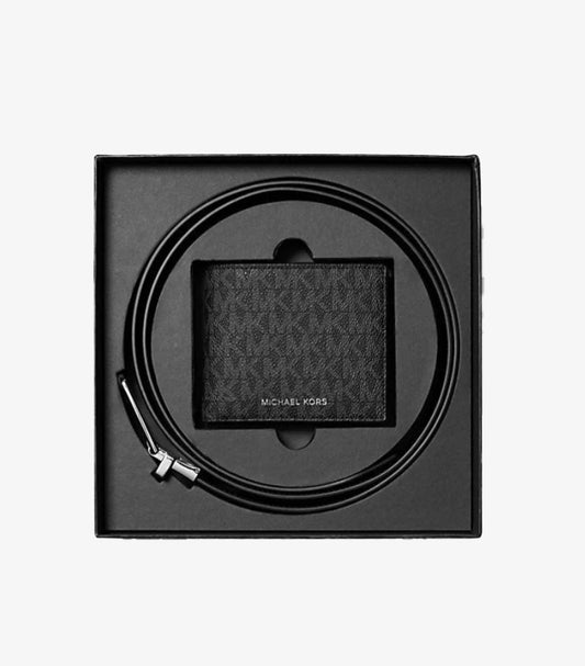 MICHAEL KORS MK SIGNATURE LOGO BILLFOLD WALLET AND BELT GIFT SET