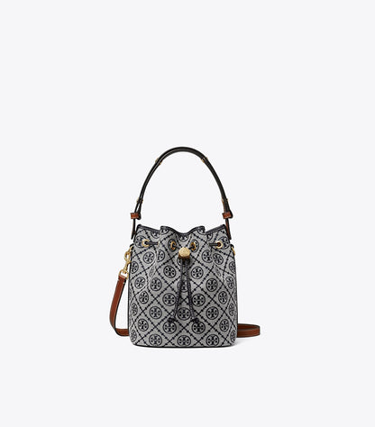 TORY BURCH T MONOGRAM PEBBLED BUCKET BAG