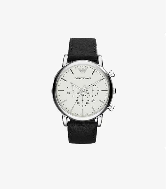 EMPORIO ARMANI MEN'S CHRONOGRAPH BLACK LEATHER WATCH AR1807