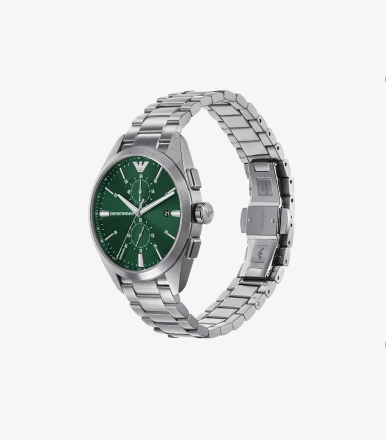 EMPORIO ARMANI QUARTZ SILVER STAINLESS STEEL GREEN DIAL WATCH AR11480