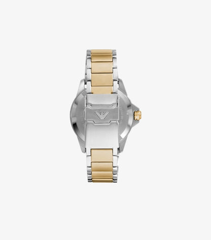 EMPORIO ARMANI QUARTZ TOW-TONE STAINLESS STEEL GREEN DIAL WATCH AR80063