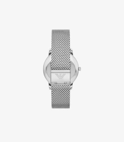 EMPORIO ARMANI THREE-HAND DATE STAINLESS STEEL MESH WATCH AR11578