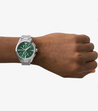 EMPORIO ARMANI QUARTZ SILVER STAINLESS STEEL GREEN DIAL WATCH AR11480