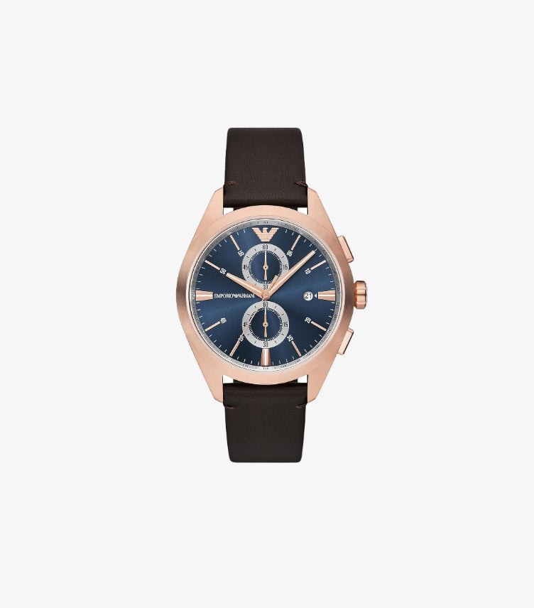 EMPORIO ARMANI LEATHER ANALOG BLUE DIAL WATCH AR11554