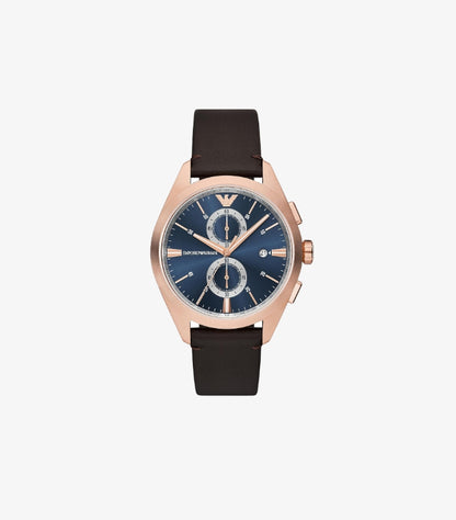EMPORIO ARMANI LEATHER ANALOG BLUE DIAL WATCH AR11554