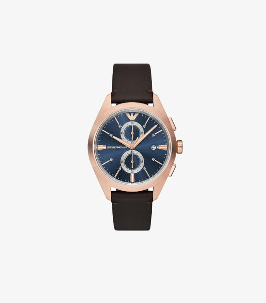 EMPORIO ARMANI LEATHER ANALOG BLUE DIAL WATCH AR11554