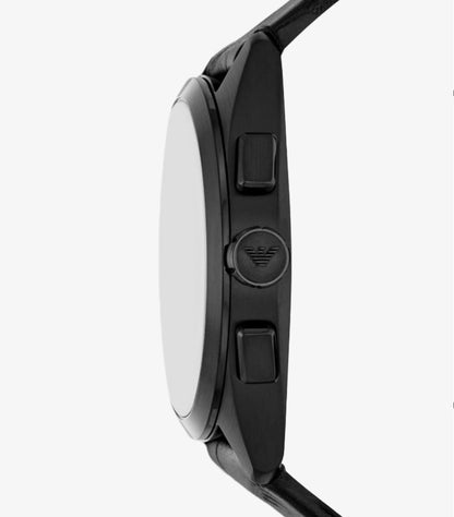 EMPORIO ARMANI QUARTZ BLACK LEATHER STRAP BLACK DIAL 43MM WATCH AR11483