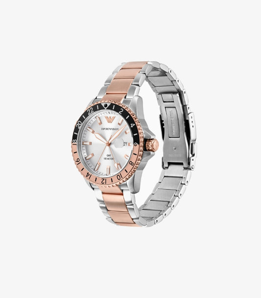 EMPORIO ARMANI GMT DUAL TIME TWO-TONE STAINLESS STEEL WATCH AR11591