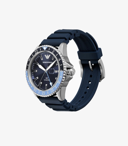 EMPORIO ARMANI GMT DUAL TIME BLUE SILICONE WATCH AR11592