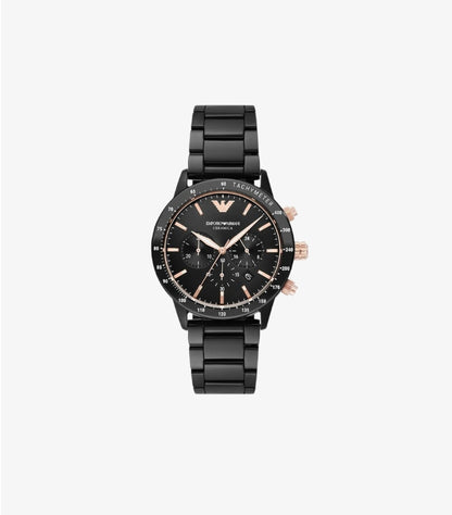 EMPORIO ARMANI QUARTZ CERAMIC BLACK DIAL WATCH AR70002