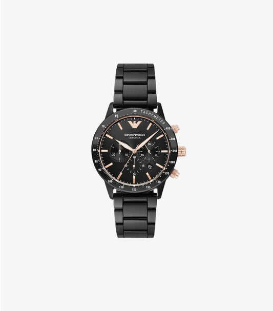 EMPORIO ARMANI QUARTZ CERAMIC BLACK DIAL WATCH AR70002