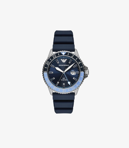 EMPORIO ARMANI GMT DUAL TIME BLUE SILICONE WATCH AR11592
