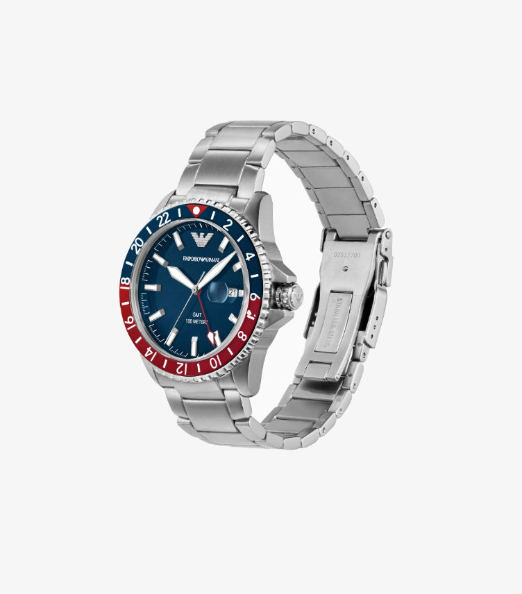 EMPORIO ARMANI WORLD EXPLORER GMT DUAL TIME STAINLESS STEEL WATHC AR11590