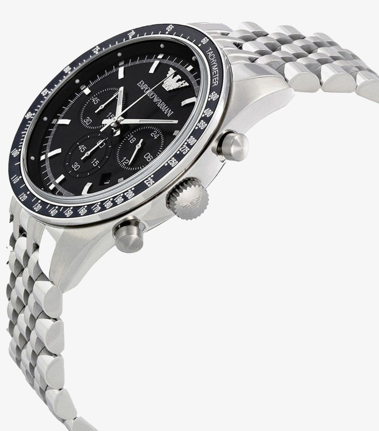 EMPORIO ARMANI CHRONOGRAPH QUARTZ STAINLESS STEEL BLACK DIAL WATCH AR5988