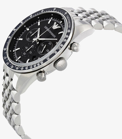 EMPORIO ARMANI CHRONOGRAPH QUARTZ STAINLESS STEEL BLACK DIAL WATCH AR5988