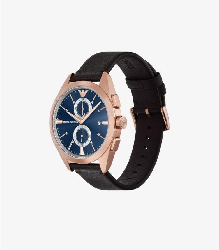EMPORIO ARMANI LEATHER ANALOG BLUE DIAL WATCH AR11554