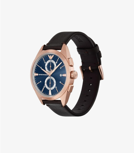 EMPORIO ARMANI LEATHER ANALOG BLUE DIAL WATCH AR11554