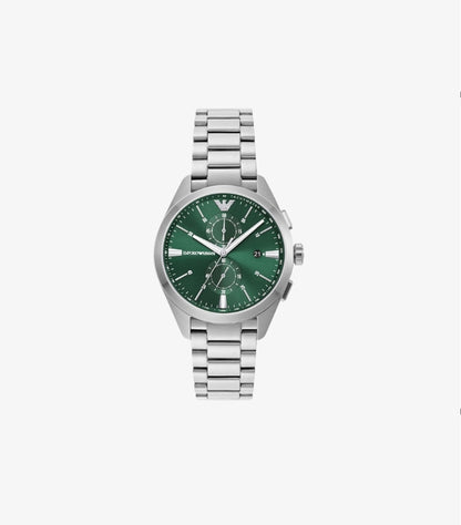 EMPORIO ARMANI QUARTZ SILVER STAINLESS STEEL GREEN DIAL WATCH AR11480