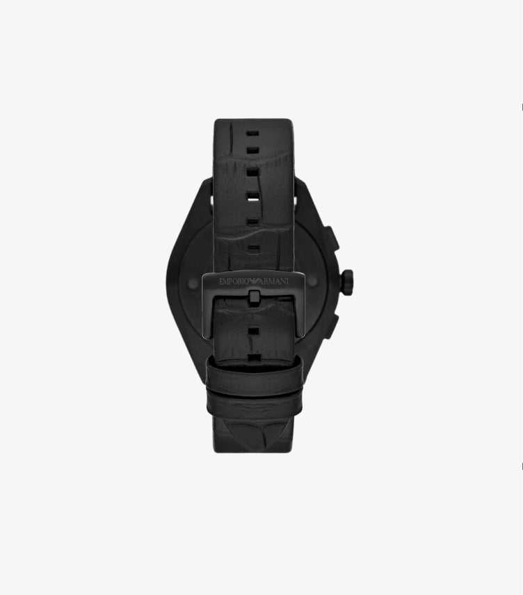 EMPORIO ARMANI QUARTZ BLACK LEATHER STRAP BLACK DIAL 43MM WATCH AR11483