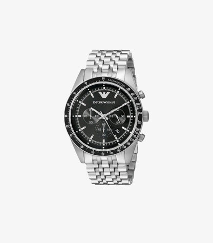 EMPORIO ARMANI CHRONOGRAPH QUARTZ STAINLESS STEEL BLACK DIAL WATCH AR5988