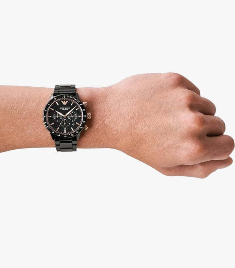 EMPORIO ARMANI QUARTZ CERAMIC BLACK DIAL WATCH AR70002